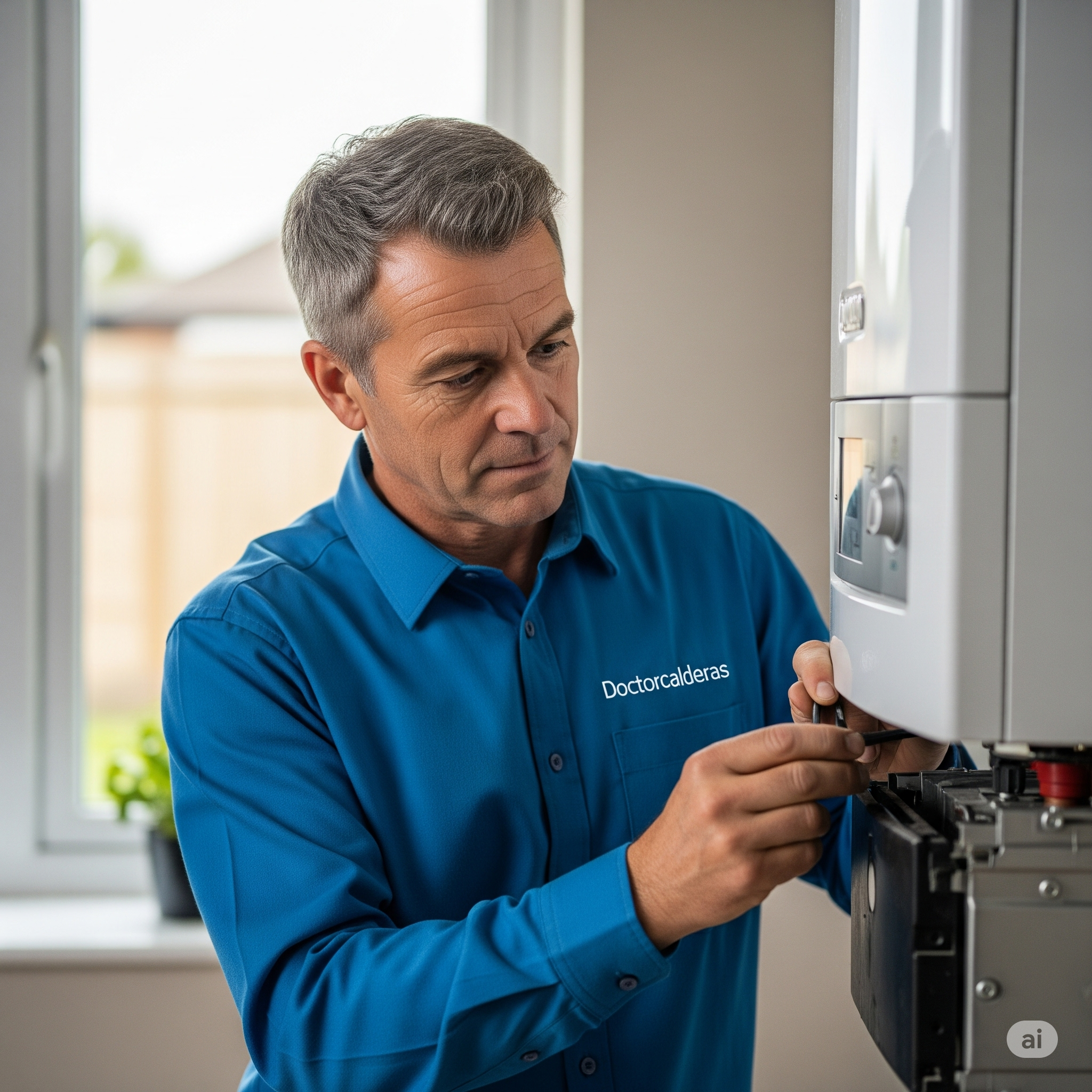 Técnico de calderas reparando